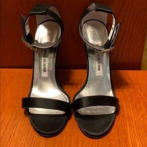 Manolo Blahnik Black Satin Sandals Heels